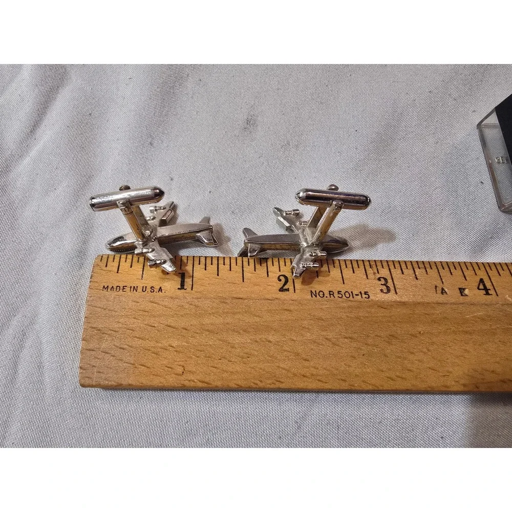 Vintage General Dynamics F-16 Fighting Falcon Cufflinks and Lapel Pin Set Silver